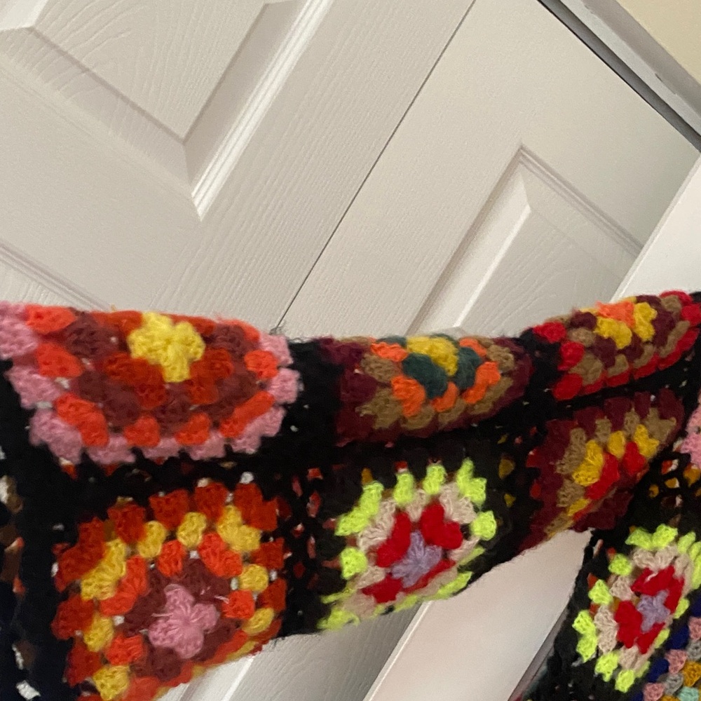 Multicolor Crochet Style Patch Long Cardigan Swea… - image 6